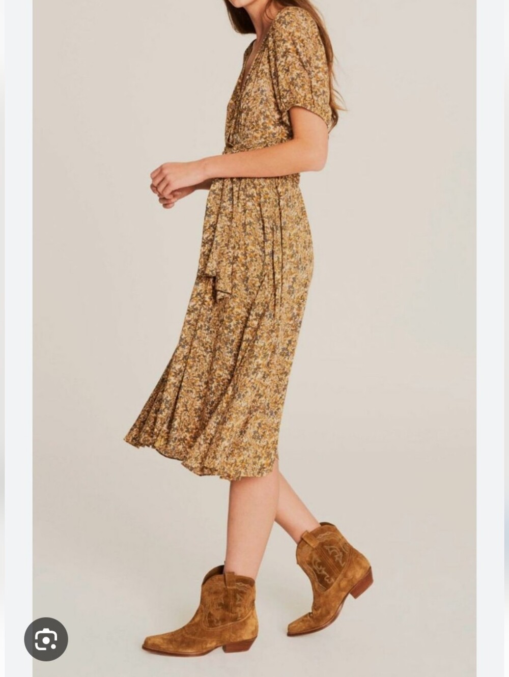 Ba&sh Noemi Brown Floral Wrap Tie Midi Dress XS Boho Romantic - Picture 2 of 11
